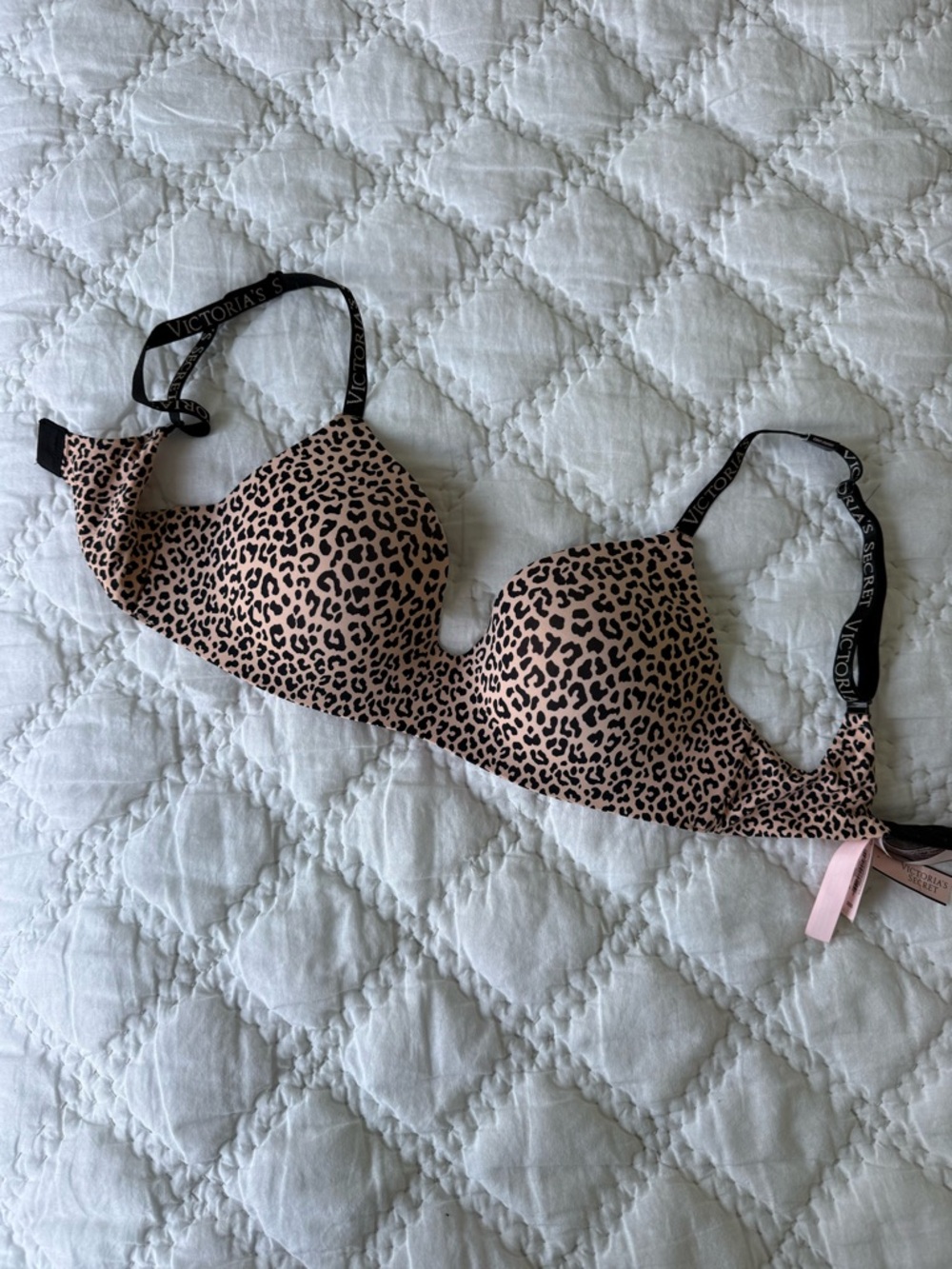Victoria's Secret Pink Leopard Print T-Shirt Bra with Black Straps